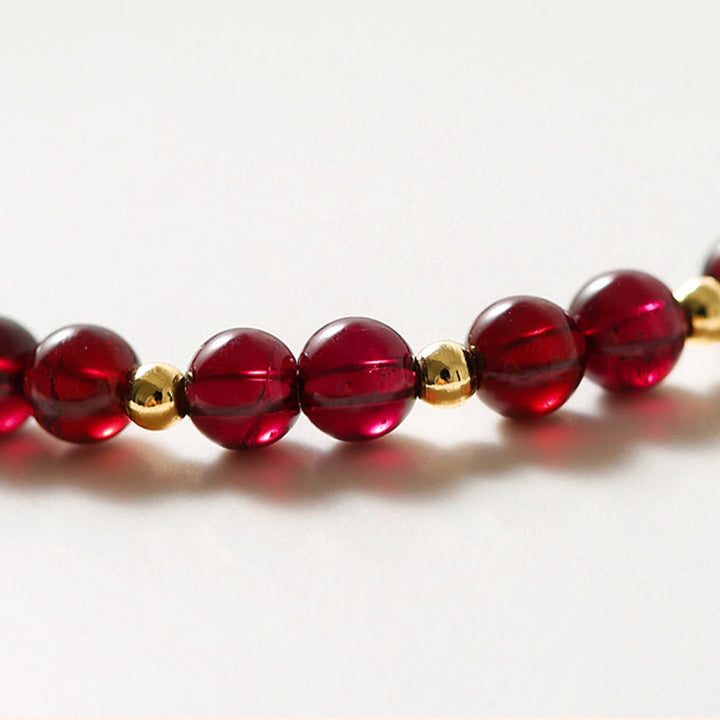 Pulsera tranquila con flor de cinabrio y granate natural de oro de 14 quilates con Buddha Stones - image 8