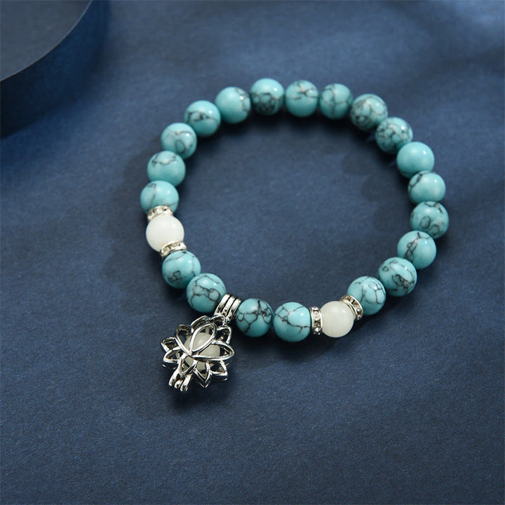 Pulsera de protección de loto con cuentas luminosas de piedra brillante turquesa tibetana de Buddha Stones