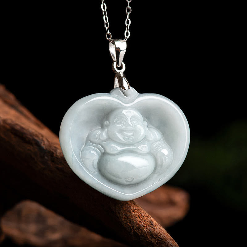 Colgante de plata de ley 925 con Buddha Stones , diseño de Buda sonriente, jade blanco, bendición de la suerte - image 6