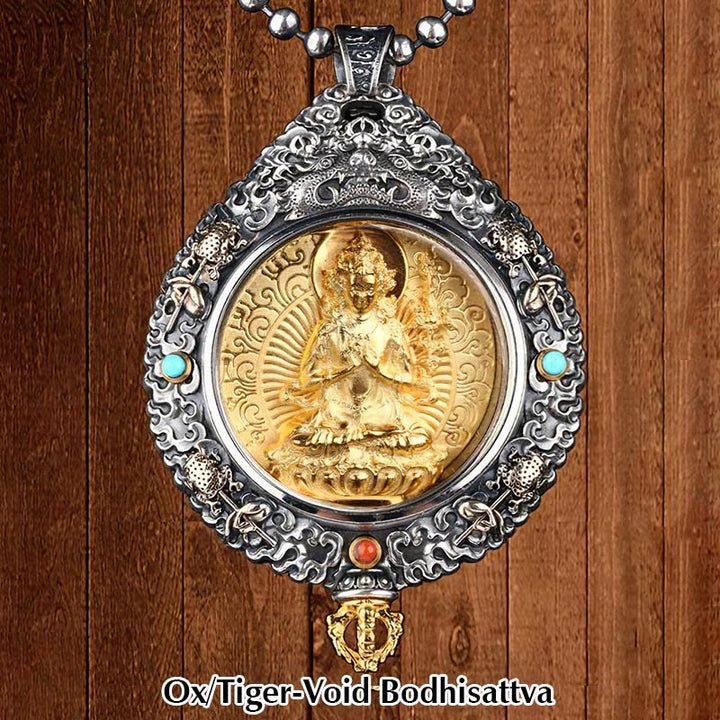 Buddha Stones del zodiaco chino, Buda Natal Thangka, nueve palacios, ocho diagramas, colgante de collar giratorio de riqueza - Bodhisattva Buey/Tigre-Vacío - image 4