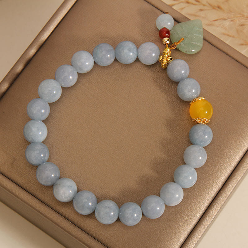 Pulsera con dijes curativos de hojas de jade, aguamarina y Buddha Stones