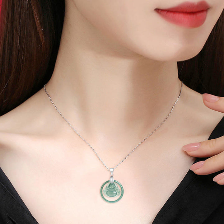 Buddha Stones de plata de ley 925, colgante de collar de cadena de abundancia de Buda sonriente redondo de Jade Natural