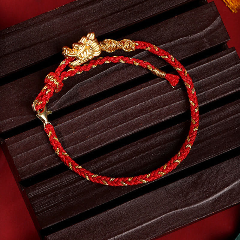 Pulsera trenzada de hilo rojo con nudo de ocho hilos de la suerte del dragón hecha a mano de plata de ley 999 con Buddha Stones