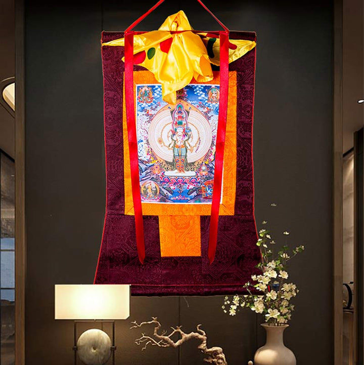 Buddha Stones tibetanas de mil manos Avalokitesvara enmarcadas decoración de bendición Thangka