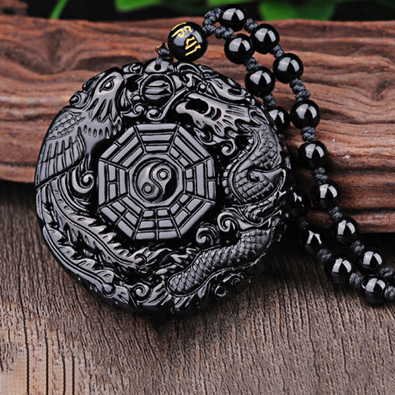 Collar con colgante de obsidiana con diseño de dragón Bagua y Buddha Stones - image 10