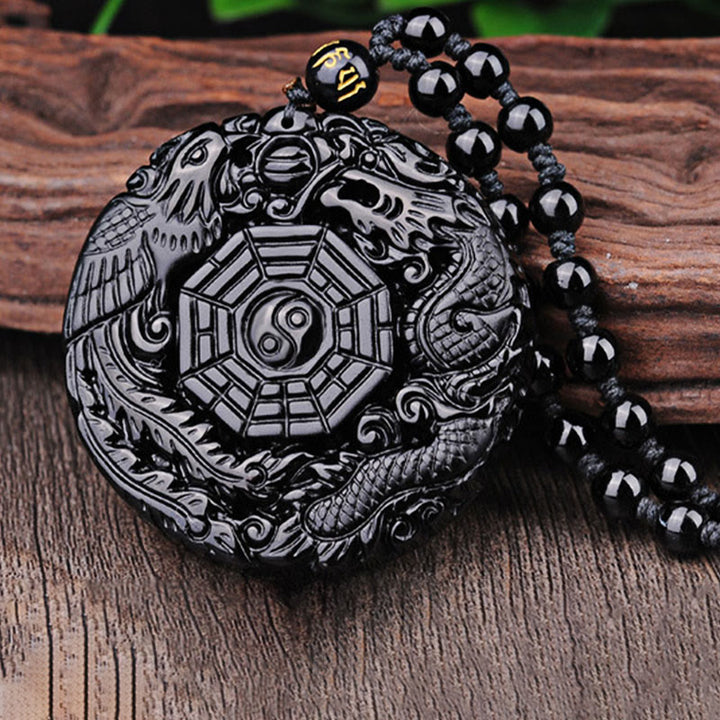 Collar con colgante de obsidiana con diseño de dragón Bagua y Buddha Stones - image 10