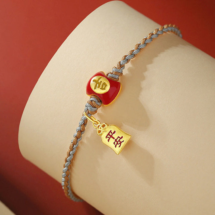 Pulsera de hilo trenzado con bendición de caracteres chinos, hecha a mano, de plata de ley 925 con Buddha Stones