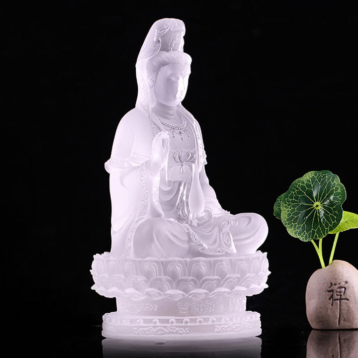 Buddha Stones Kwan Yin Avalokitesvara, estatuilla hecha a mano, pieza de arte de cristal Liuli, estatua de riqueza, decoración para el hogar