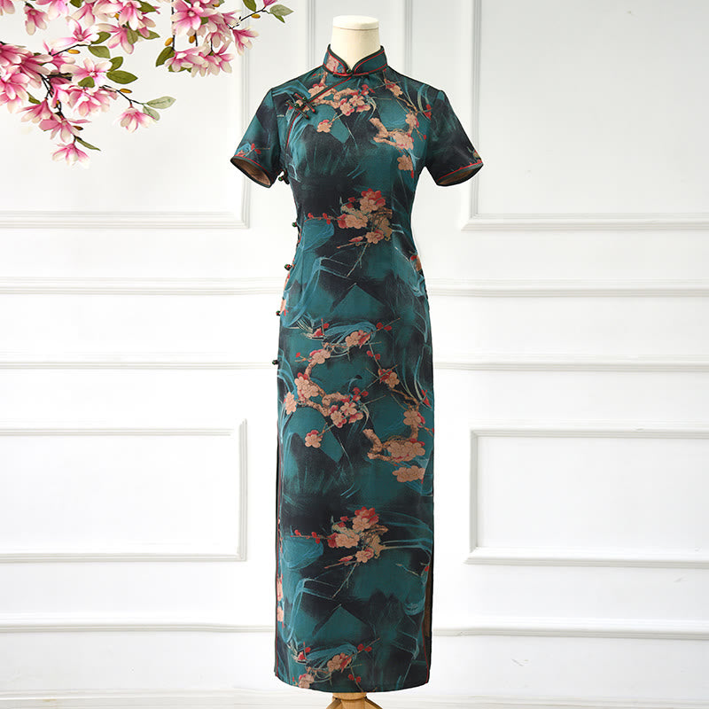 Vestido Cheongsam con estampado de flores rosas vintage de Buddha Stones vestido Qipao para mujer - US14, UK/AU18, EU46 (4XL) - image 0
