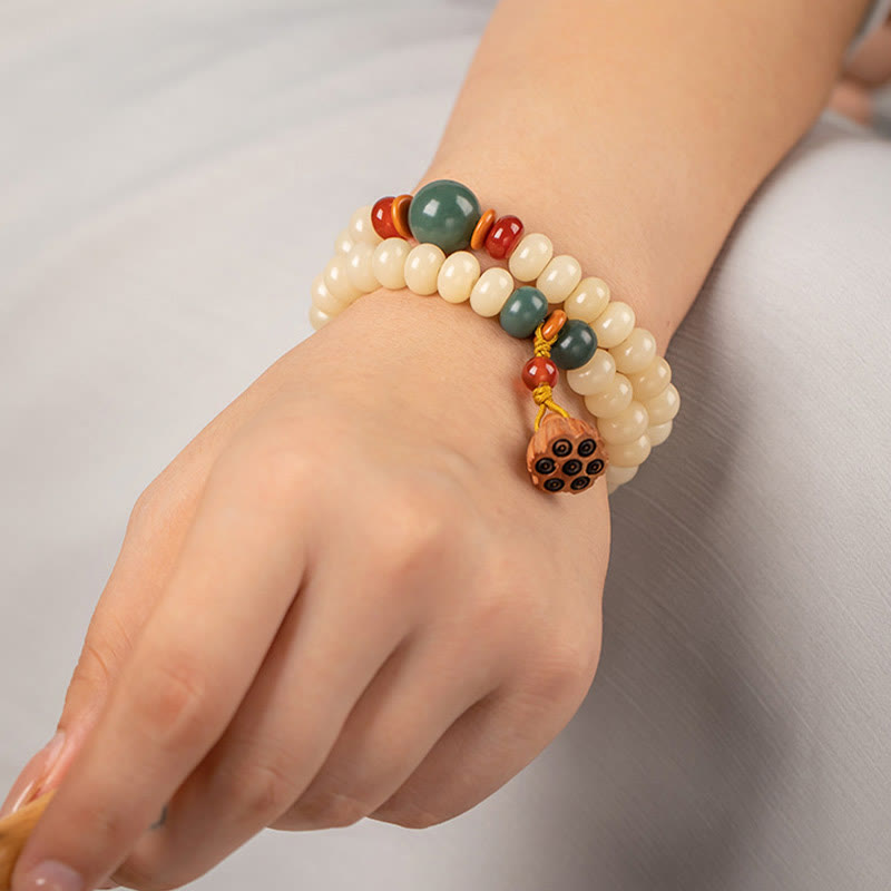 Pulsera de doble vuelta con diseño de vaina de loto y semillas de Bodhi de Buddha Stones