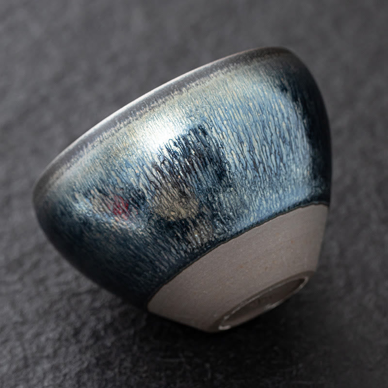 Buddha Stones Vintage chino plata azul Jianzhan horno cambio porcelana taza de té Kung Fu