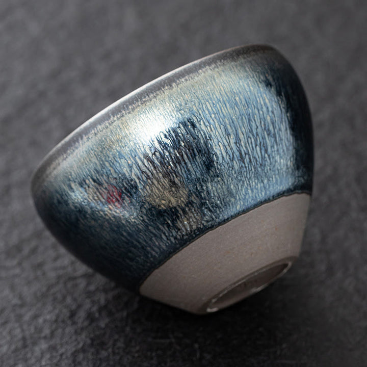 Buddha Stones Vintage chino plata azul Jianzhan horno cambio porcelana taza de té Kung Fu