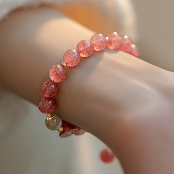 Pulsera curativa de amor PiXiu, piedra lunar de cuarzo fresa Natural con Buddha Stones