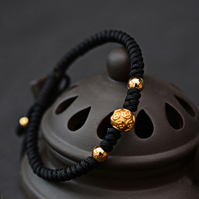 Pulsera de pareja de cuerda de fuerza de la suerte con moneda de cobre Om Mani Padme Hum de plata de ley 999 con Buddha Stones