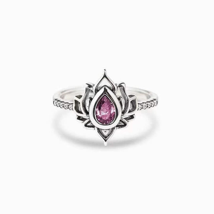 Anillo de protección de bendición de circonita de loto de plata de ley con Buddha Stones
