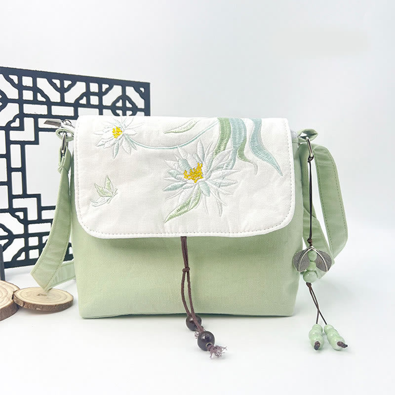 Buddha Stones Camelia bordada Epiphyllum Gardenia Sakura Flores Bolso bandolera Bolso de hombro Bolso para teléfono móvil
