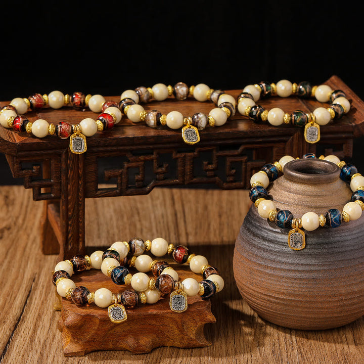 Buddha Stones tibetano Zakiram diosa de la riqueza encanto Liuli vidrio incienso ceniza porcelana pulsera de protección de cuentas