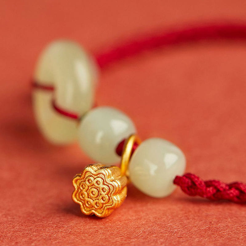 Pulsera de Buddha Stones, hebilla redonda de la paz, Jade, loto, felicidad, abundancia y riqueza