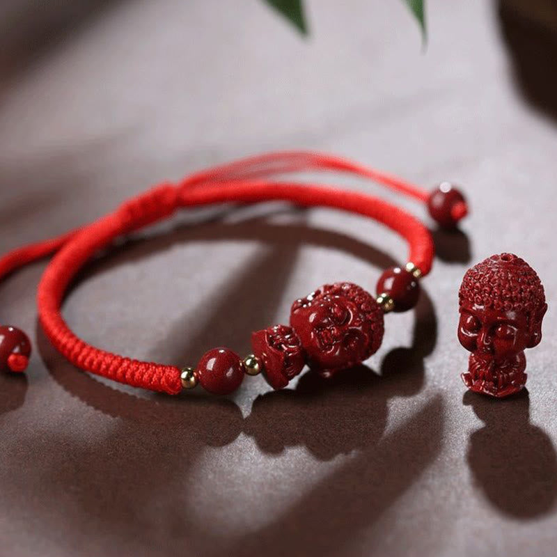 Pulsera de cuerda de bendición con amuleto de cinabrio de Buda natal del zodíaco chino con Buddha Stones