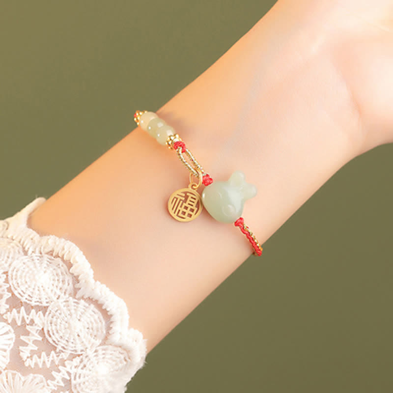 Pulsera de hilo rojo de plata de ley 925 con diseño del año del conejo, jade hetiano, felicidad, suerte