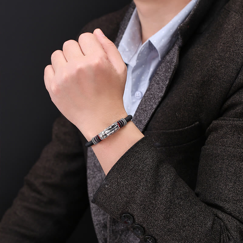 Pulsera trenzada hecha a mano para niños y adultos con diseño de dragón de plata de ley 999 con Buddha Stones