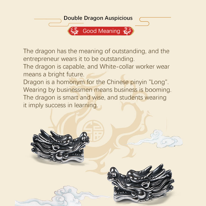 Pulsera trenzada hecha a mano con doble suerte de dragón de plata de ley 999 con Buddha Stones