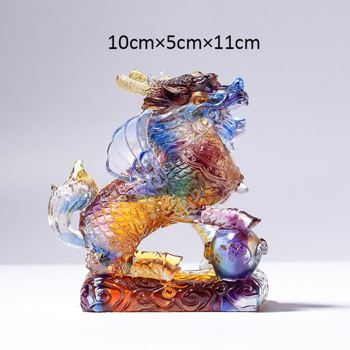Feng Shui Kirin hecho a mano Liuli Crystal Art Piece Fortune decoración de la oficina en el hogar - Vistoso - Kirin y bola - image 2