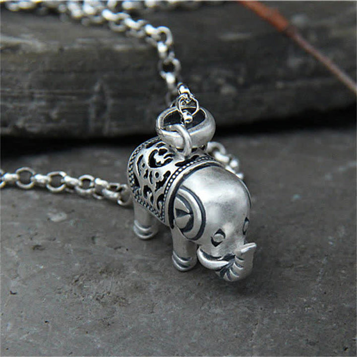 Colgante de collar de fuerza de elefante de plata de ley 990 con Buddha Stones
