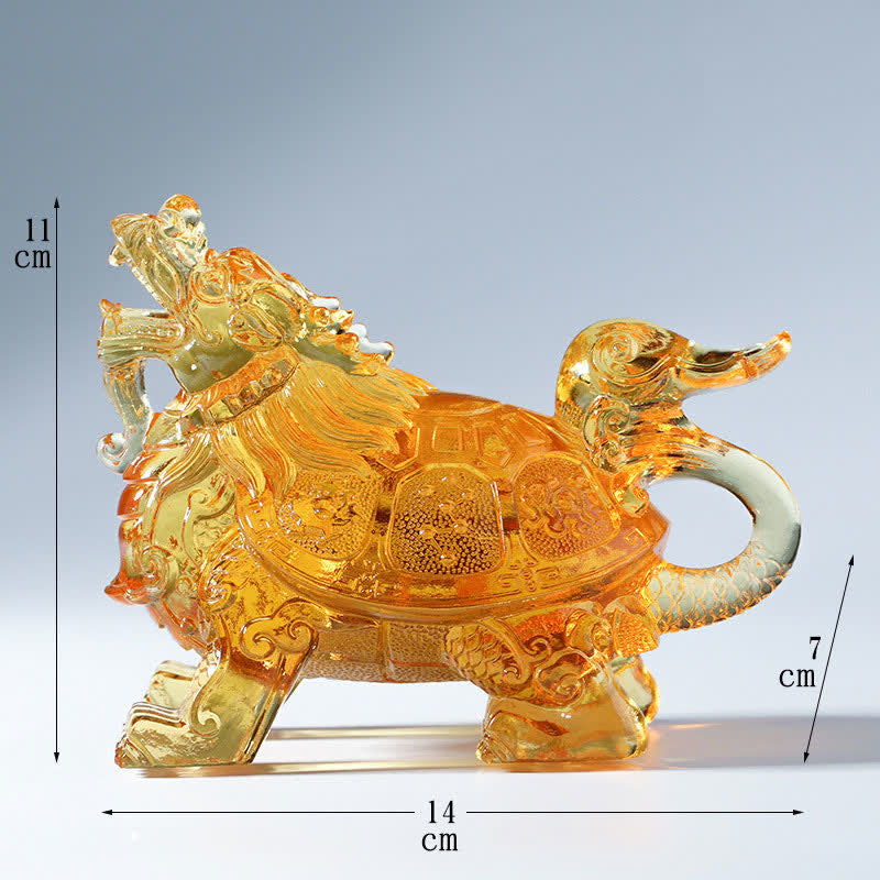 Feng Shui Dragón Tortuga hecha a mano Liuli Crystal Art Piece Decoración de la Oficina del Hogar