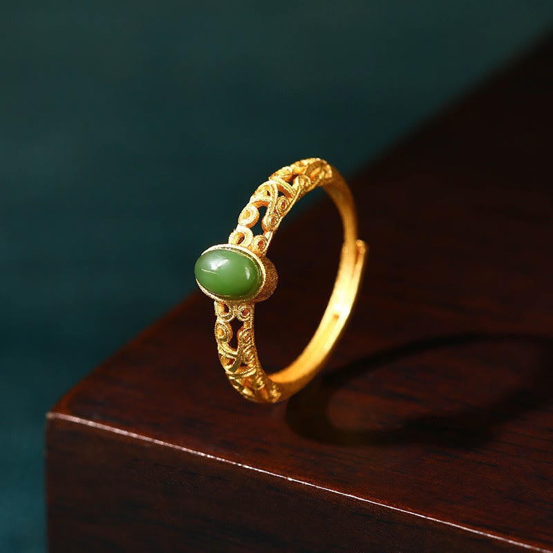 Anillo ajustable de la suerte de jade cian con patrón de nubes auspicioso de Buddha Stones