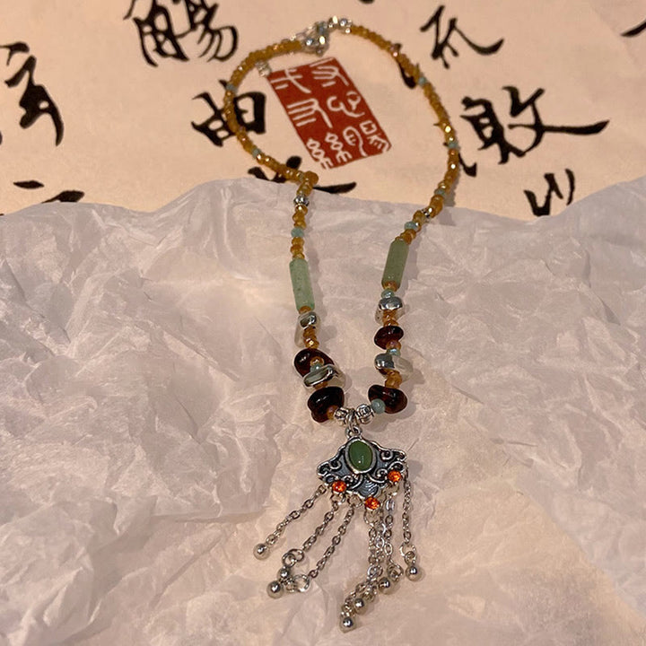 Colgante de collar con borla de la suerte de cobre, piedra de cristal tibetana, Buddha Stones