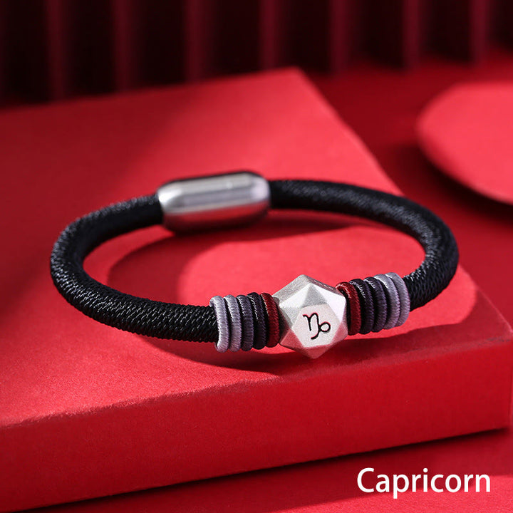 Pulsera de hilo hecha a mano con Buddha Stones de plata de ley 999 con 12 constelaciones del zodíaco