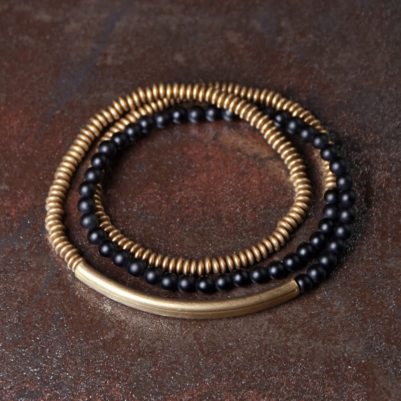 Pulsera tibetana de triple envoltura con protección de cobre y piedra de ágata