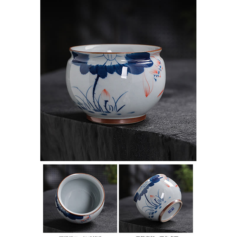 Tazas de té de cerámica de bambú con hojas de flor de loto y Buddha Stones, tazas de té de Kung Fu