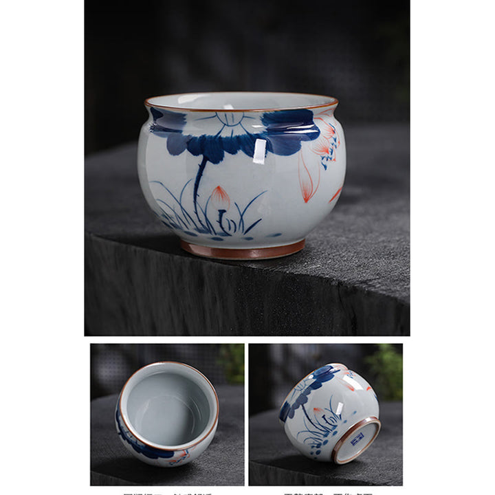 Tazas de té de cerámica de bambú con hojas de flor de loto y Buddha Stones, tazas de té de Kung Fu