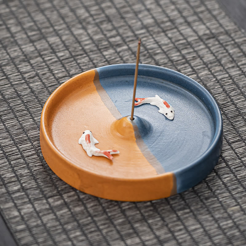 Quemador de incienso de cerámica con diseño de pez Koi, Buddha Stones, curación espiritual, decoración