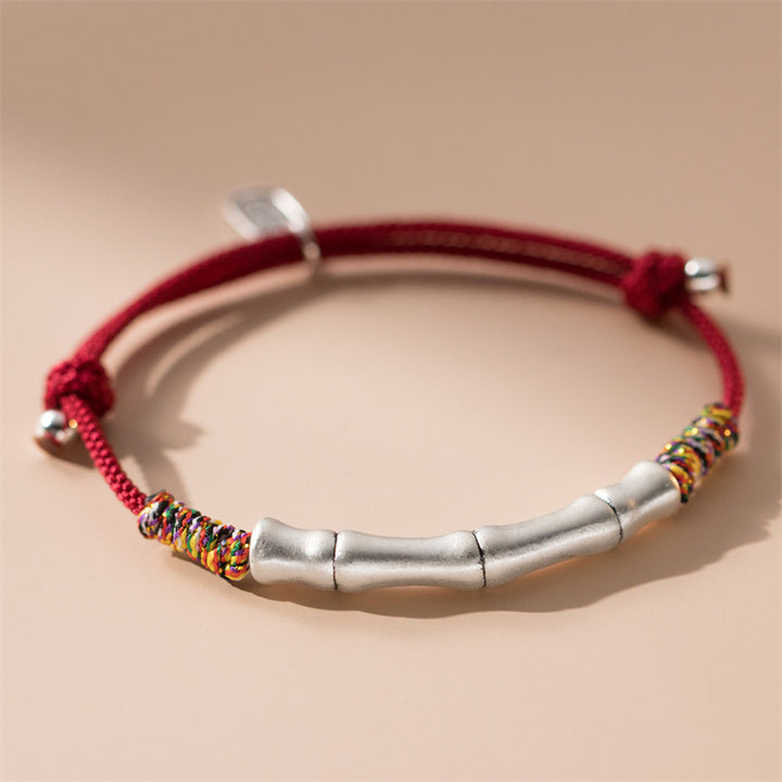 Pulsera de cuerda roja colorida con Buddha Stones de plata de ley 999, diseño de bambú de la suerte, atrae la fortuna