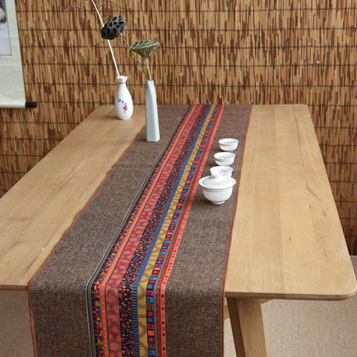 Camino de mesa con borlas de lino y algodón, Buddha Stones, estilo chino clásico, loto, pez Koi, flor, grulla, caligrafía, iluminación
