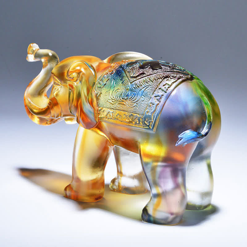 Pieza de arte de elefante de cristal Liuli hecha a mano, decoración del hogar de sabiduría y riqueza