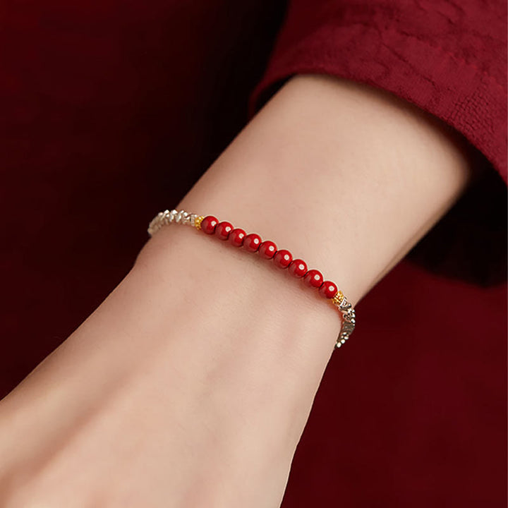 Pulsera de bendición con carácter de cinabrio Fu de plata de ley 925 con Buddha Stones
