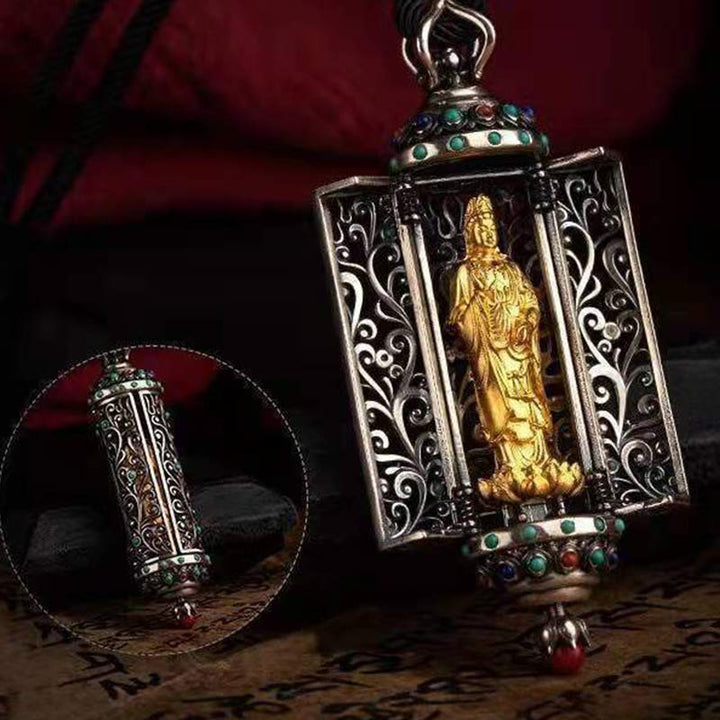 Buddha Stones tibetano Avalokitesvara decoración de protección de riqueza de plata