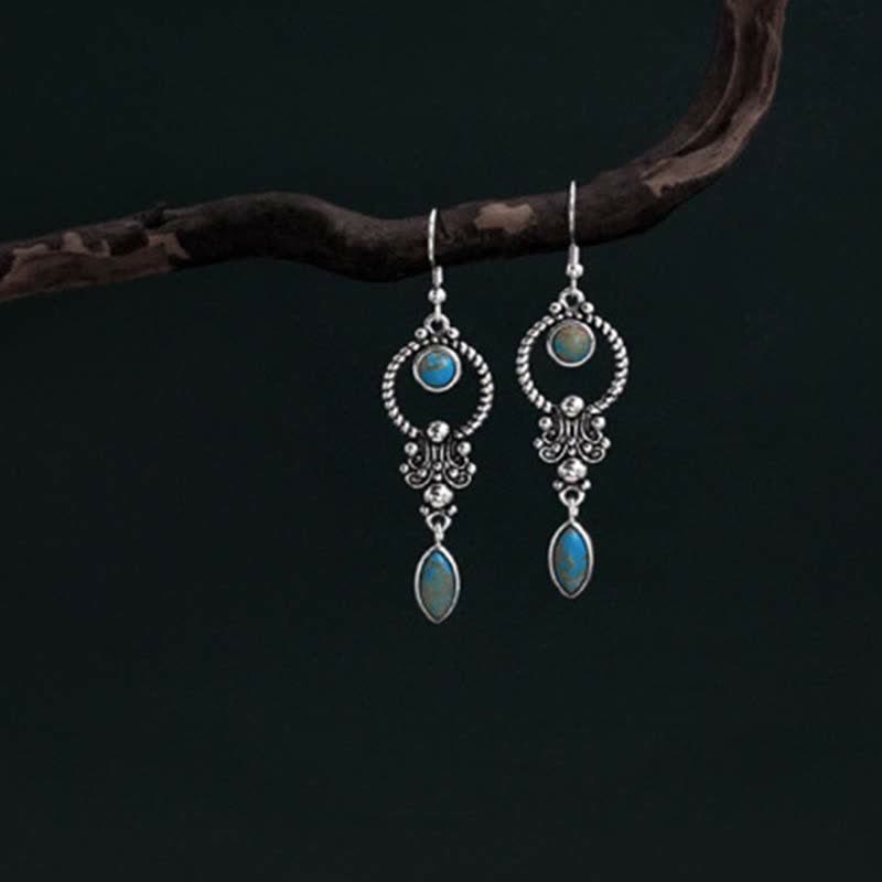 Pendientes colgantes de plata de ley 925 con diseño de gota de agua turquesa vintage