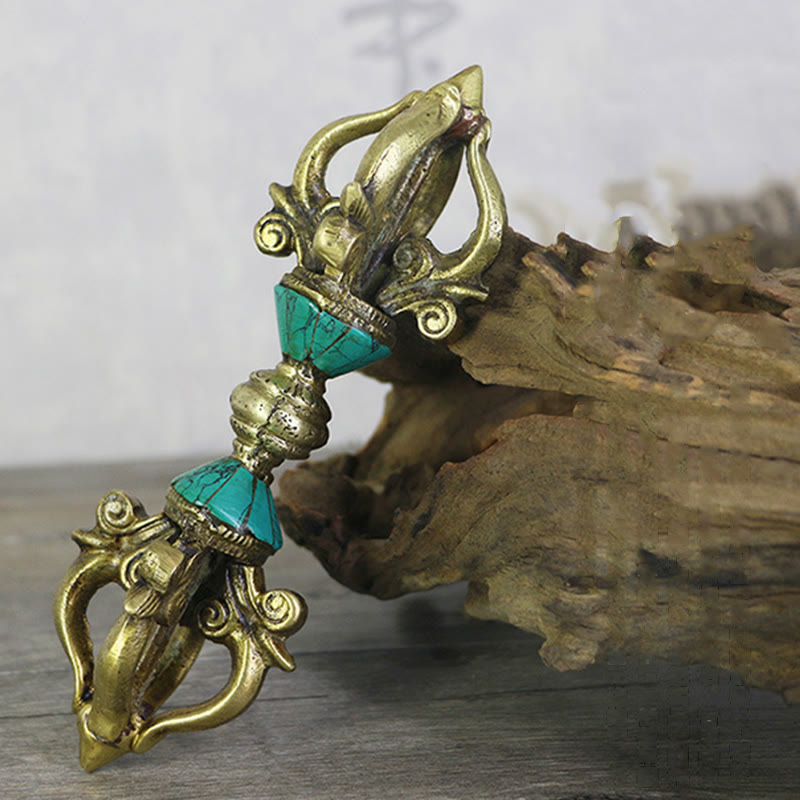 Buddha Stones tibetanas de cinco puntas Vajra Dorje hechas a mano, decoración de cobre de poder espiritual de Nepal - image 1