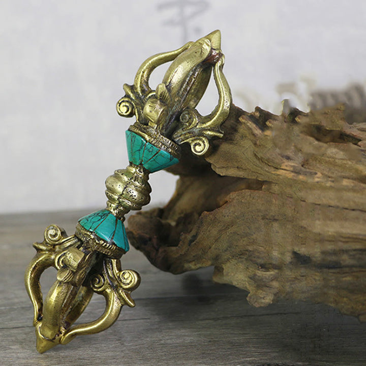 Buddha Stones tibetanas de cinco puntas Vajra Dorje hechas a mano, decoración de cobre de poder espiritual de Nepal - image 1