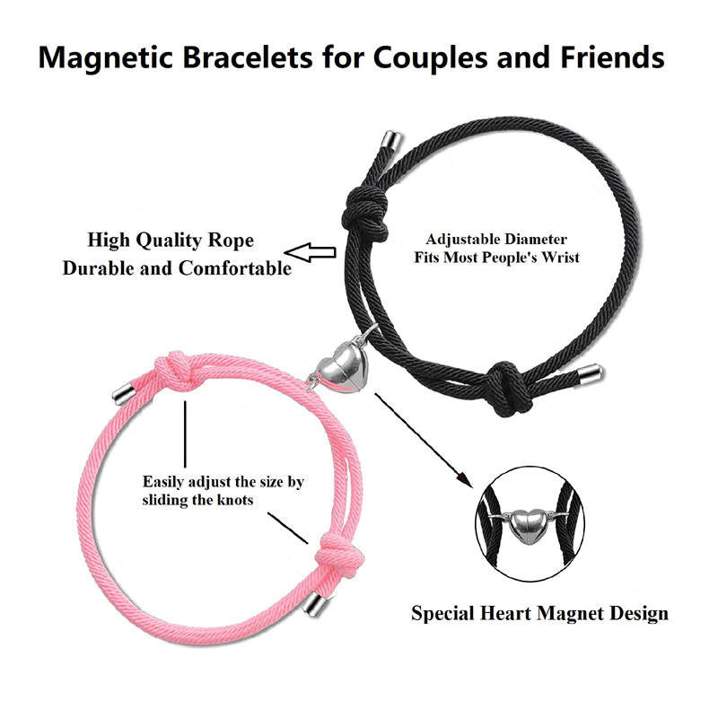 Pulsera de fuerza de cuerda de pareja magnética de amor de 2 piezas