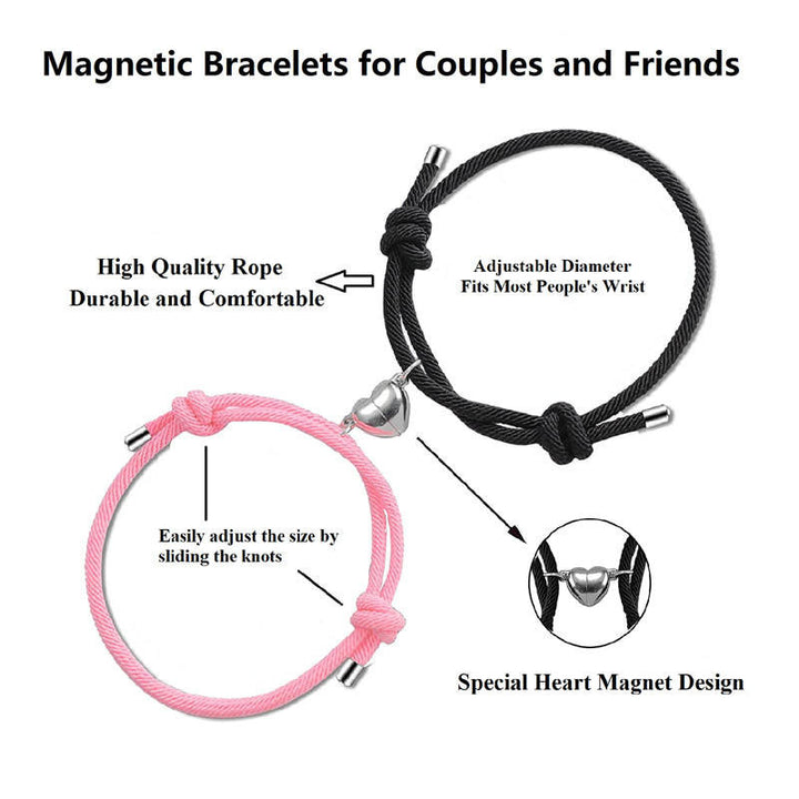 Pulsera de fuerza de cuerda de pareja magnética de amor de 2 piezas