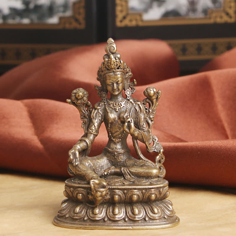 Bodhisattva Tara Verde Calma Esperanza Estatua Decoración de Cobre