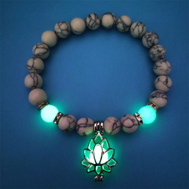Pulsera de protección de loto con cuentas luminosas de piedra brillante turquesa tibetana de Buddha Stones