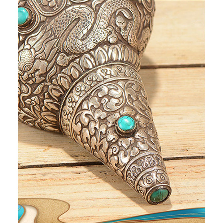 Shankha Natural hecho a mano tibetano grabado ocho símbolos auspiciosos Concha decoración del hogar de la suerte