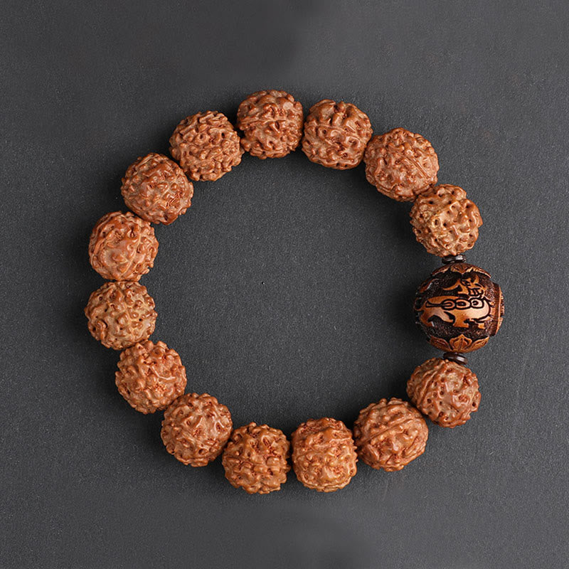 Pulsera de la suerte de la riqueza de la moneda de cobre de PiXiu de la semilla de Bodhi de Rudraksha del Tíbet con Buddha Stones